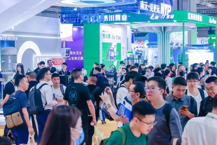 Vibrant scene from one of the leading wastewater trade shows 2023, Watertech China, featuring high-quality enterprises and innovative water treatment solutions.